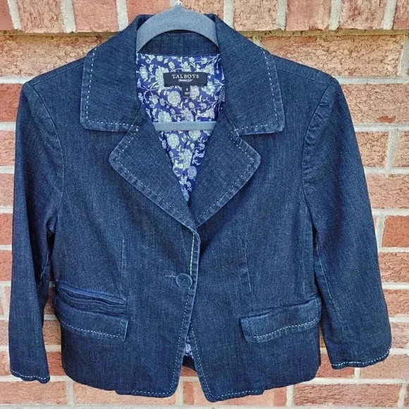 Talbots Jackets & Blazers - Talbots Jean Jacket Women's Size 8 Floral Lined One Button Denim Blazer